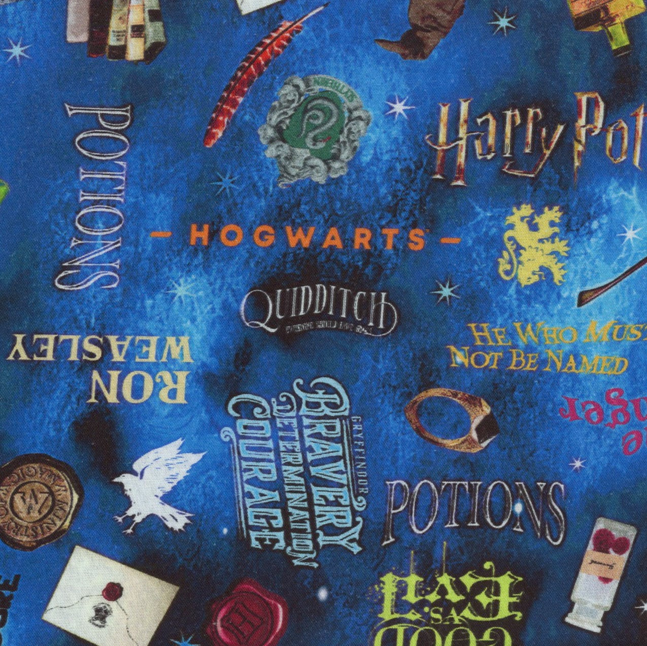 Benartex Harry Potter Blue Magic Words Voldemort Hogwarts 108 Inch